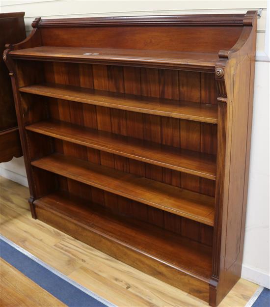 A late 19th century walnut Aesthetic Movement open five shelf bookcase, W.166cm